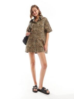 ASOS Leopard Print Mini Dress in Brown and Black